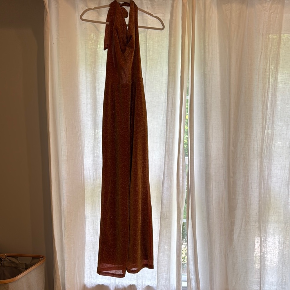 Peppermayo burnt orange with gold wide leg jumpsuit